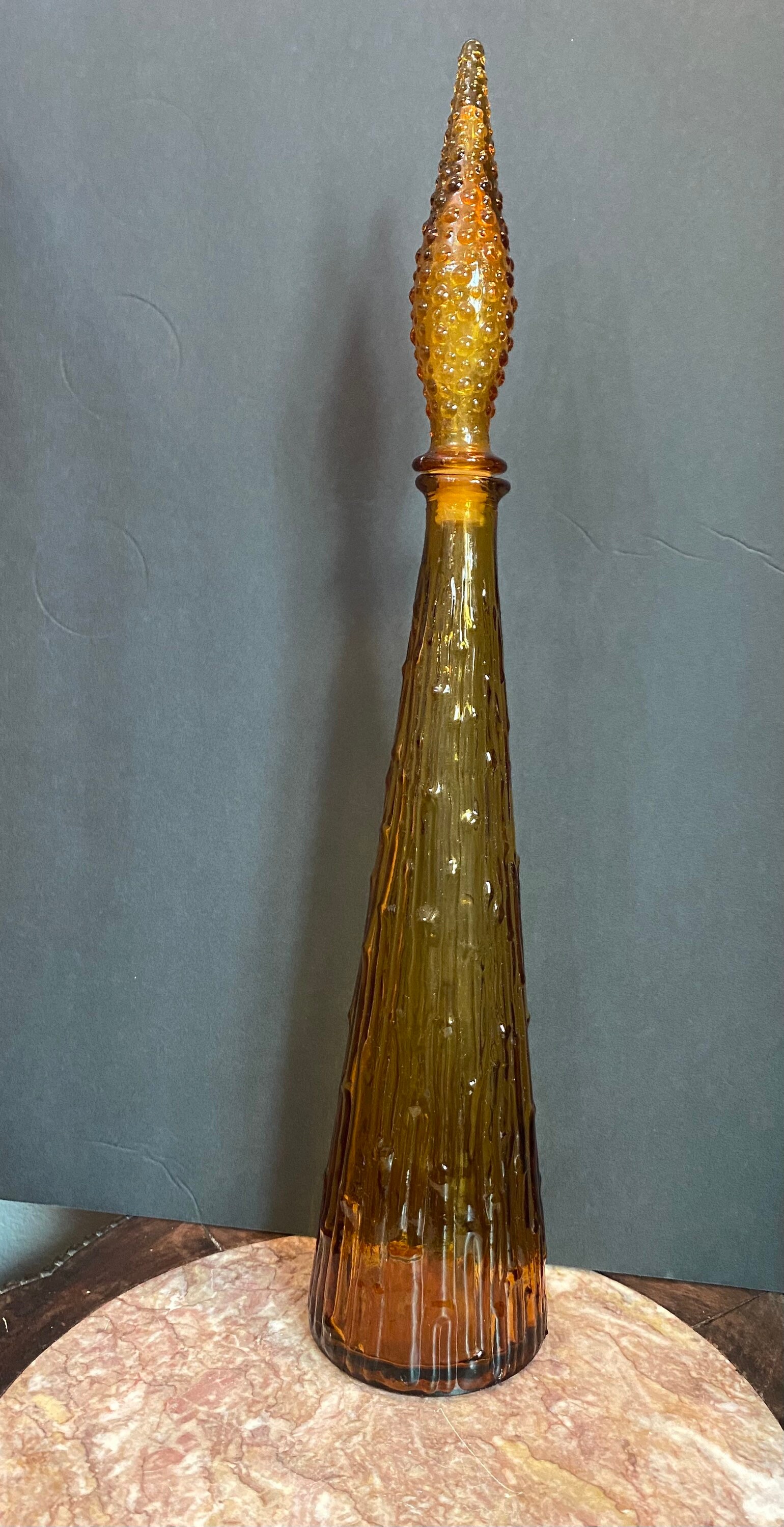 Vintage 1960 Empoli Amber Wax Drip Genie Bottle Bamboo Decanter Etsy