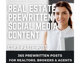 Real Estate Social Media Content, Realtor Copy Posts, Real Estate Agent Prewritten Content, Broker Social Media Calendar, Captions, Planner