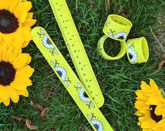 Sunflower Slap Bracelet Gauge Ruler Sock Knitting Tool Small Project Bag Ruler