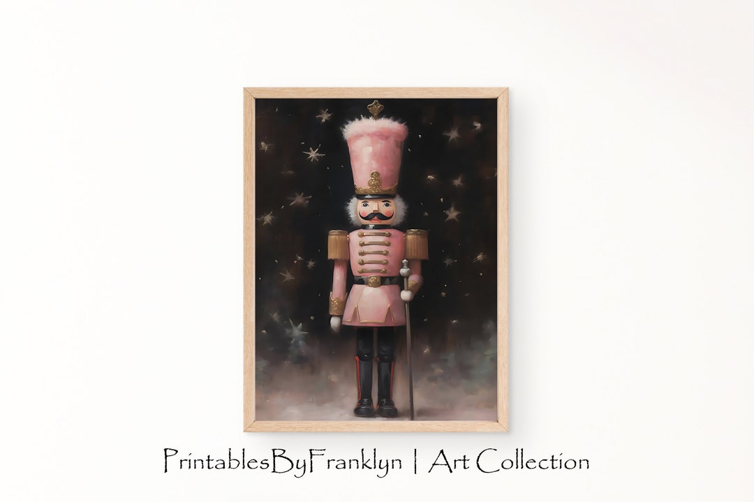Pink Christmas Nutcracker Wall Art, Christmas Wall Art, Holiday