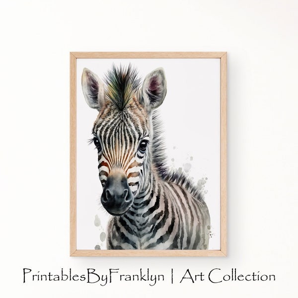 Watercolor Baby Zebra, Nursery Wall Art Décor, Baby Zebra Wall Art, Baby Animal Print, Printable Nursery Décor, Instant Download, 4JPG Files