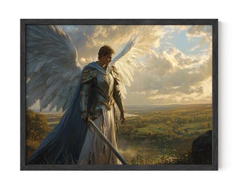 Arte mural del Arcángel Miguel, arte mural cristiano, decoración de pared de Cristina, arte mural de ángeles, decoración mural bíblica, descarga digital
