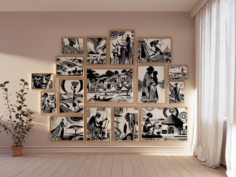 Black and White Abstract African Wall Art, Set of 100, African Wall Art ...