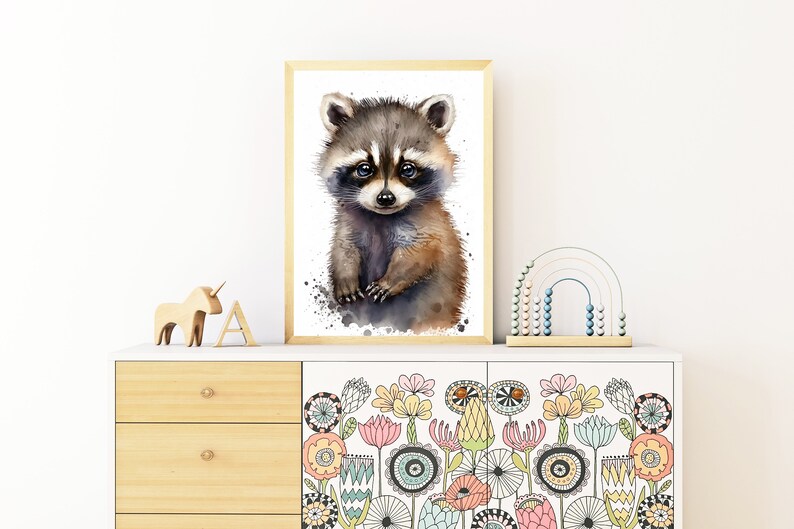Watercolor Baby Raccoon Nursery Wall Art Décor Baby Raccoon Etsy