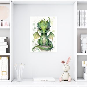 Aquarell Baby grüner Drache, Kinderzimmer Wandkunst, Baby Drachen Wandkunst, Baby Tier, druckbare Kinderzimmer Deko, Instant Download Bild 6