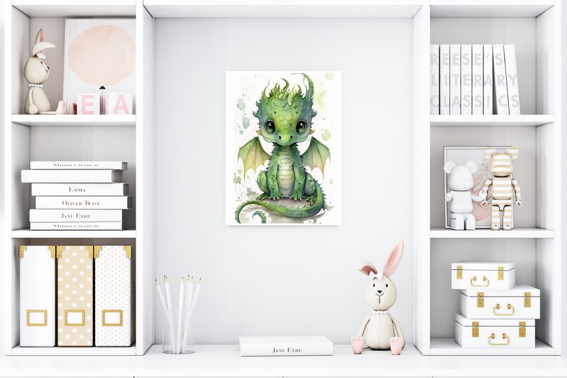 Aquarell Baby grüner Drache, Kinderzimmer Wandkunst, Baby Drachen Wandkunst, Baby Tier, druckbare Kinderzimmer Deko, Instant Download Bild 6