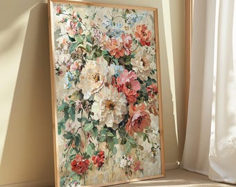 Aged and Textured Flower Wall Art, Flower Wall Art, Botanical Wall Art, Floral Wall Art, Flowers Wall Art, Floral Decor, Digital Download