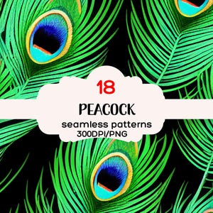 Peacock Seamless Patterns Backgrounds, Peacock Patterns, Backgrounds, Seamless Patterns, Peacock Clipart, Instant Download