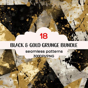 Black & Gold Grunge Seamless Background Patterns, Grunge Repeating Pattern, Grunge Textures, Gold Seamless Patterns, 300DPI