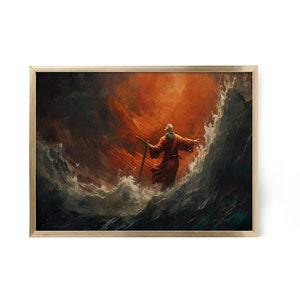 Moses Parting The Red Sea Wall Art, Moses Landscape Impasto Wall Art Printable Moses Wall Art, Bible Wall Art, Instant Download