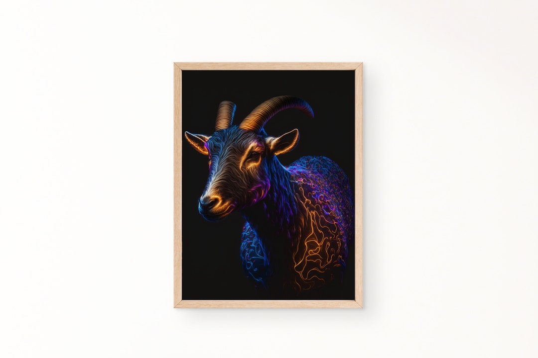 Neon Goat Printable Wall Art, Goat Wall Art, Animal Prints, Goat Wall