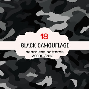 Black Camouflage Seamless Pattern, Black Camouflage Repeating Pattern, Camouflage Seamless Background, 300DPI