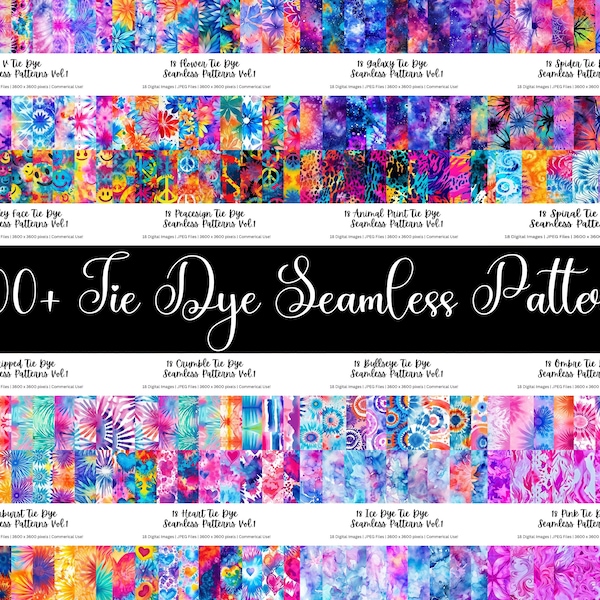 500+ Tie Dye Seamless Patterns, Tie Dye Bundles, Luxurious Tie Dye Repeating Patterns, Tie Dye Seamless Background, 300DPI