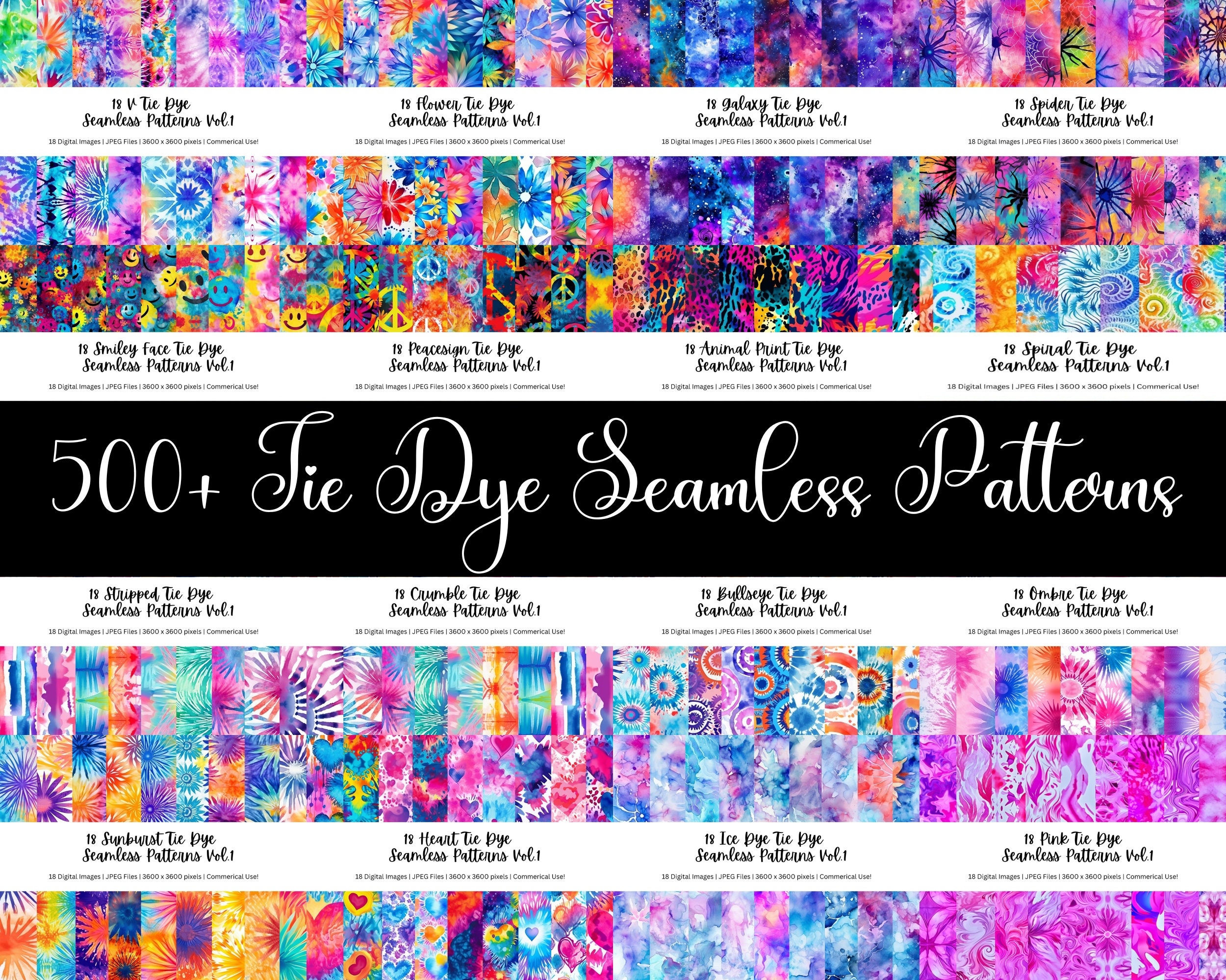 500 Tie Dye Seamless Patterns, Tie Dye Bundles, Luxurious Tie Dye