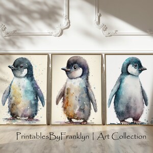 Watercolor Penguin Nursery Prints, Set of 3 Prints, Nursery décor, Nursery wall art, Baby Animal prints for nursery, Baby Animal Prints