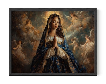 Pintura de parede da Mãe Negra de Maria, Arte de parede da Virgem Maria, Arte de parede da Mãe de Deus, Rainha do Céu, Arte de parede cristã, Download digital