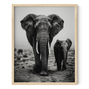 Savannah Bond – Elephant Mother and Calf Wall Art, African Wildlife Print, African Wall Art, African Wall Decor, Printed or Unframed/Framed
