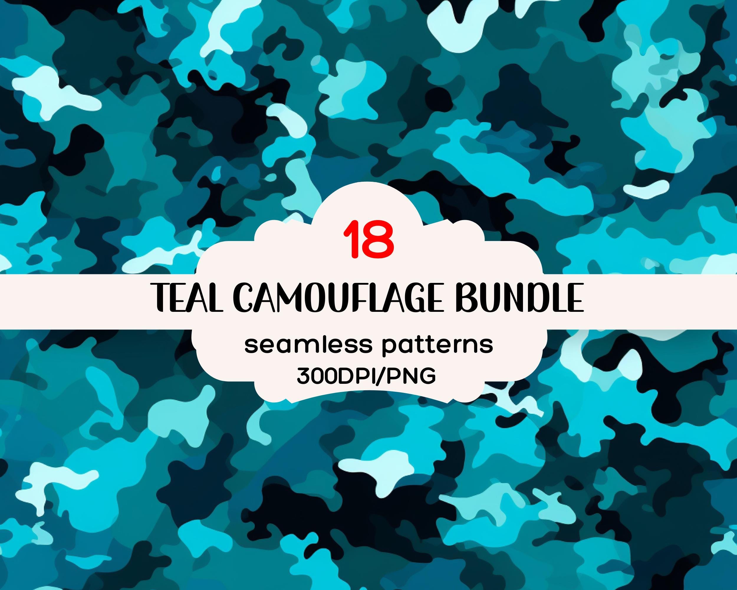 Teal Camouflage Seamless Pattern, Teal Camouflage Repeating Pattern, Camouflage Seamless Background, 300DPI