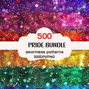Pride 500+ naadloze achtergrondpatronenbundel, Pride Month, LGBTQIA+ patronen, digitaal papierpakket, Pride-boekingspapier, Pride-textuur