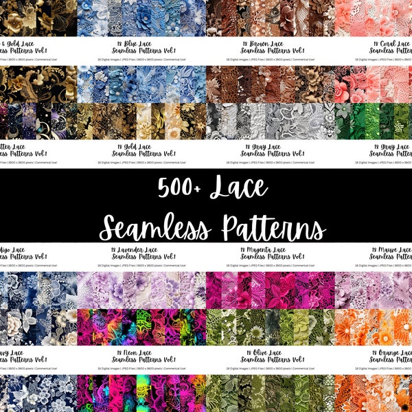 500 Lace Seamless Background Pattern Bundle, Lace Seamless Texture Collection, Lace Seamless Backgrounds, 300DPI