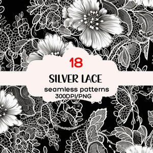 Silver Lace Seamless Background Patterns, 18 Silver Rustic Seamless Patterns, Lace Seamless Backgrounds, 300DPI