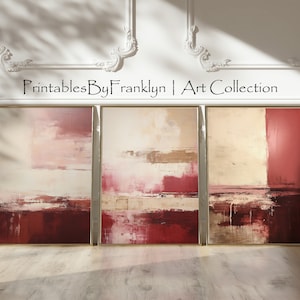 Modern Abstract Rich Burgundy & Cream Wall Art Set of 3, Minimalist Neutral Art, Abstract Art Modern, Wall Art Decor, Printable, Gallery Set