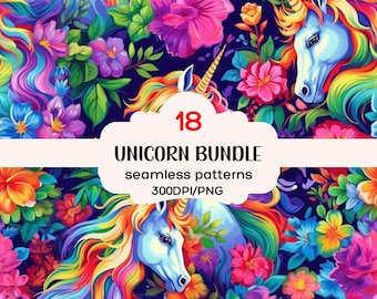Unicorn Rainbow Seamless Patterns, Unicorn Seamless Backgrounds, Unicorn Patterns, 300DPI, Uniconr Textures, Unicorn Clipart