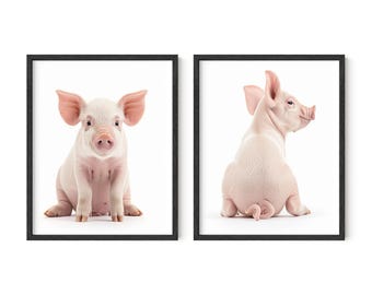 Baby Pig Wall Art, Set of 2, Nursery Wall Art, Baby Animal Prints, Nursery Wall Decor, Kids Wall Art, Kids Wall Decor, Digital Download