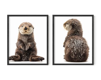Baby Sea Otter Wall Art, Set of 2, Nursery Wall Art, Baby Animal Prints, Nursery Wall Decor, Kids Wall Art, Kids Art, Digital Download