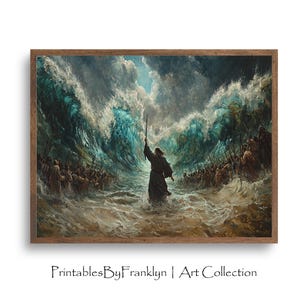 Moses Parting the Red Sea Painting Wall Art, Prophet Moses Wall Art, Friend of God Wall Art, , Christian Wall Art, Catholic Wall Art