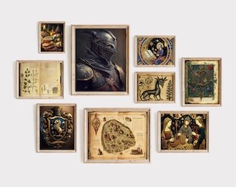 Medieval Wall Art, Set of 9, Middle Ages Wall Décor, Medieval