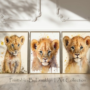 Watercolor Lion Nursery Prints, Set of 3 Prints, Nursery décor, Nursery wall art, Baby Animal prints for nursery, Baby Animal Prints