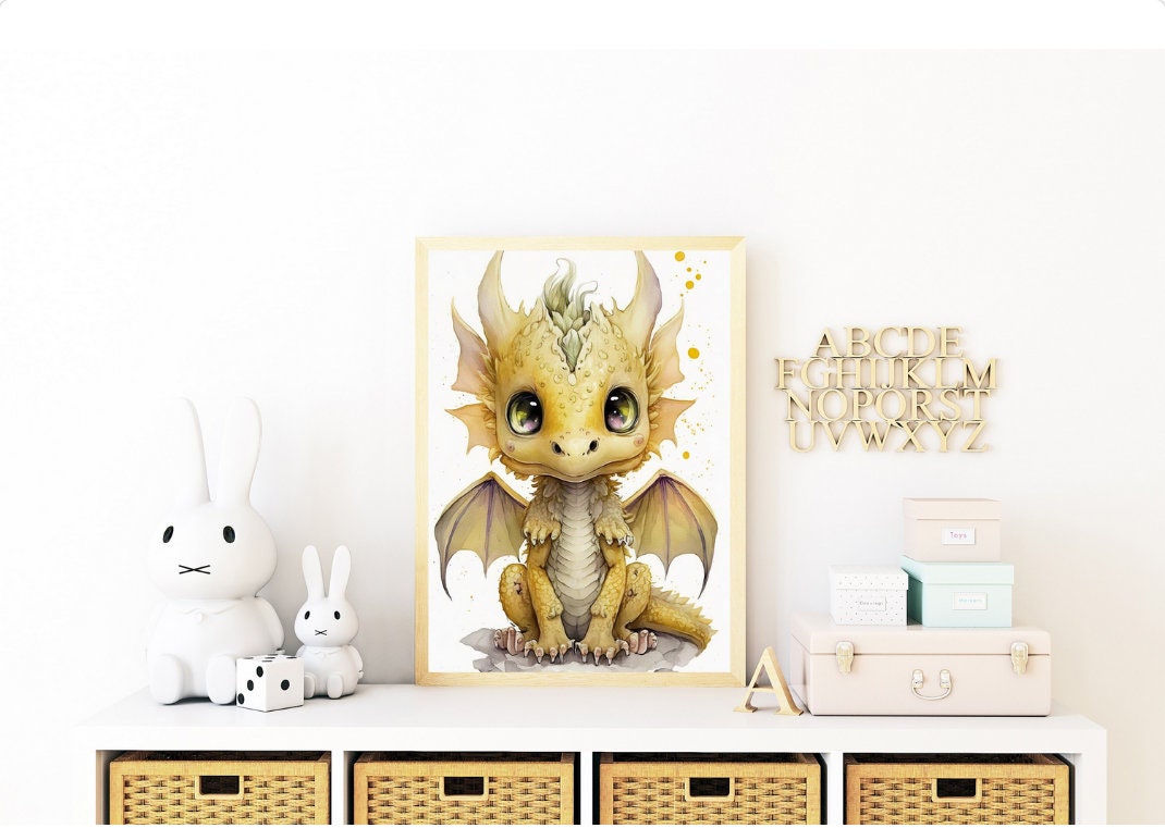 10 Watercolor Baby Dragons Bundle, Nursery Wall Art Décor Collection