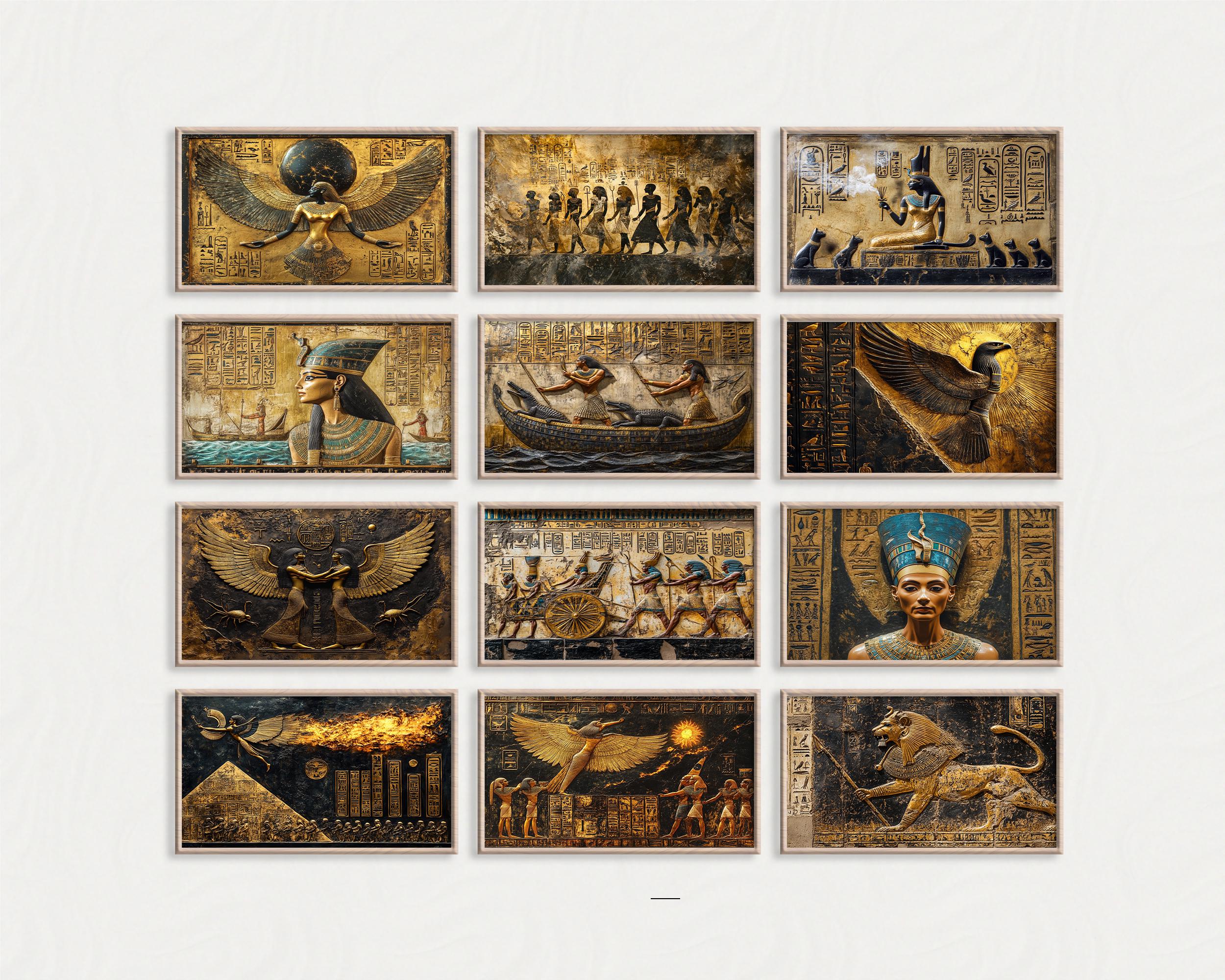エジプト壁画セット、100枚セット、古代エジプトの版画、ファラオと