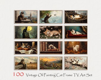 Vintage Oil Painting Cat Frame Tv Bundle, Set of 100, Cat Samsung Frame Tv Art, Frame Tv Art, Rustic Kitten Frame Tv Art, Tv Art