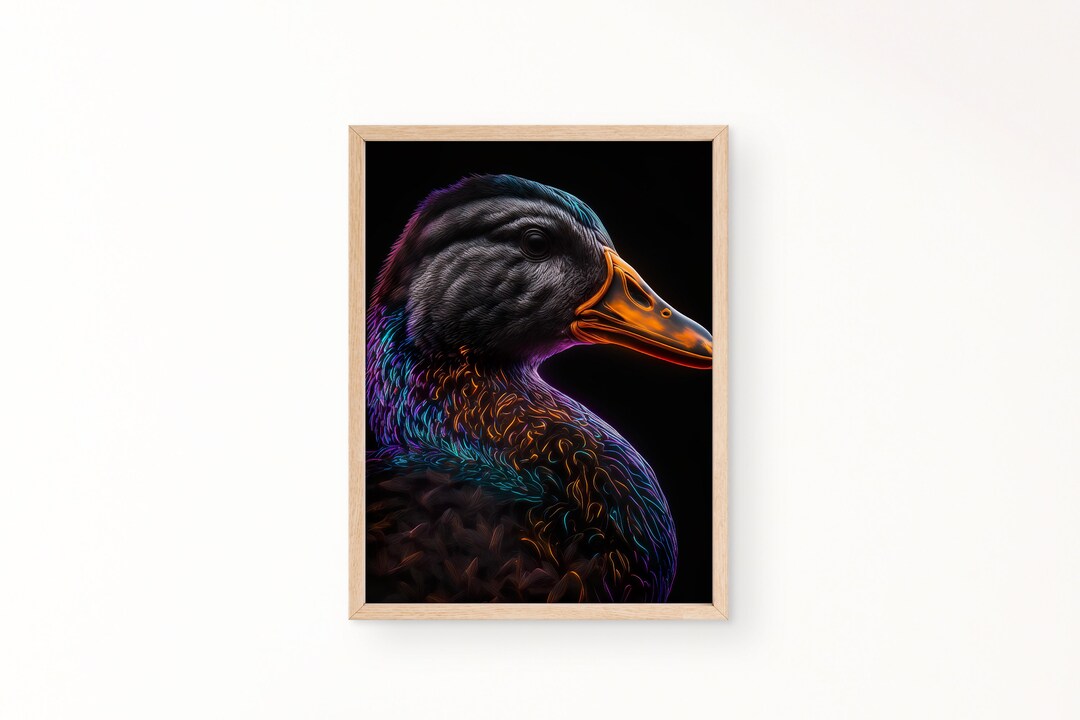 Neon Duck Printable Wall Art, Duck Wall Art, Animal Prints, Duck Wall