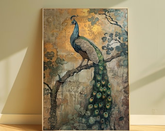 Elegante vintage Peacock Wall Art, vintage Peacock Wall Art, Peacock Art, vogel kunst aan de muur, Peaock Decor, vintage muurkunst, digitale download