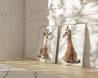 Babygiraffe muurdecoratie, kinderkamerdecoratie, schattige baby dierenprints, safari kinderkamerdecoratie, kindermuurdecoratie, digitale download en printbaar