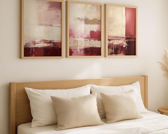 Modern Abstract Rich Burgundy & Cream Wall Art, Set of 3, Minimalist Neutral Art, Abstract Art Modern, Wall Art Decor, Digital Download