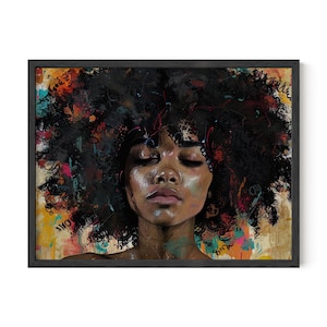 Afro schwarze Frau Porträt Wandkunst, afroamerikanische Wandkunst, afroamerikanische Wanddekoration, schwarze Kunst, schwarze Frau Kunst, digitaler Download