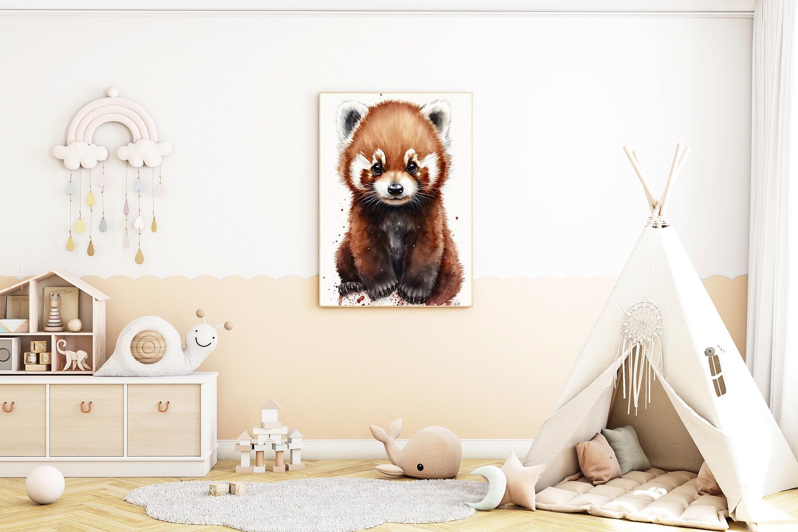 Watercolor Baby Red Panda, Nursery Wall Art Décor, Baby Red Panda Wall ...