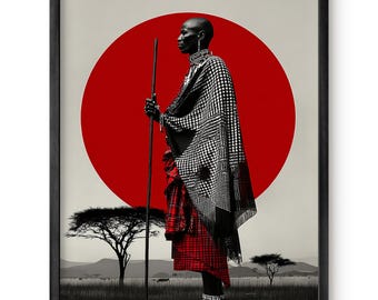 African Massari in the Sunset Vibrant Tribal Wall Art, African Wall Art, African Wall Decor, African Print, Digital Download