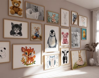 Paquete de arte mural para guardería, juego de 100, paquete de arte mural infantil, arte mural para niños, arte mural para sala de juegos, arte mural infantil, arte mural de animales