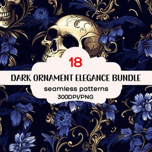 Dark Ornament Elegance Seamless Background Pattern, Gothic Seamless Patterns, Skulls Textures, Gothic Textures, 300 DPI
