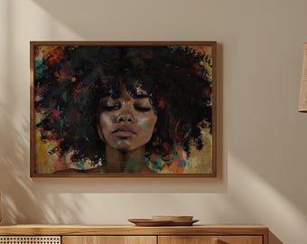 Afro Black Woman Portrait Wall Art, African American Wall Art, African American Wall Decor, Black Art, Black Woman Art, Digital Download