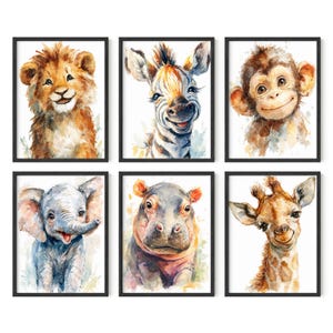 Safari Nursery Wall Art, Set of 6, Nursery Wall Art, Nursery Wall Decor, Baby Room Wall Art, Digital Download