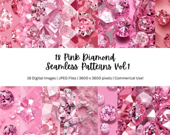 Pink Diamond Seamless Pattern, Luxurious Pink Diamond Repeating Pattern, Realistic Design, Diamond Seamless Background, 300DPI