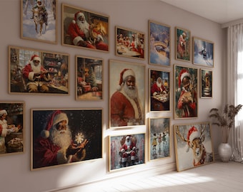 Arte mural navideño afroamericano (100 unidades), Navidad afroamericana, Papá Noel negro, Arte de Papá Noel negro, Descarga digital
