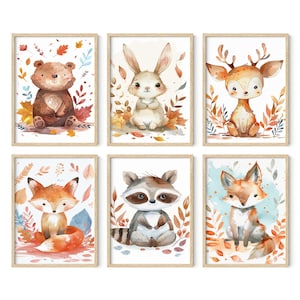 Woodlands Nursery Wall Art Gallery, Set of 6, Woodlands Wall Art, Nursery Wall Art Set, Nursery Wall Art, PRINTED OR FRAMED