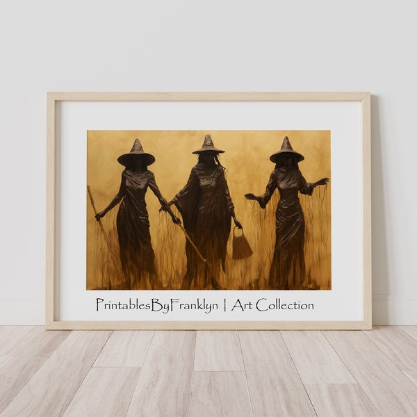 Witchy Teen Scene Ver 4 - Impasto Painting, Halloween Impasto Digital Wall Art, Printable Witch Wall Art, Instant Download